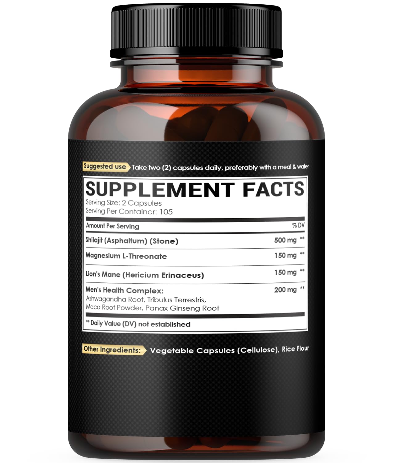 NUQIIT Magnesium with Lions Mane, Shilajit Capsules, Male's Health Complex with Ashwagandha & Maca Root, 210 Capsules