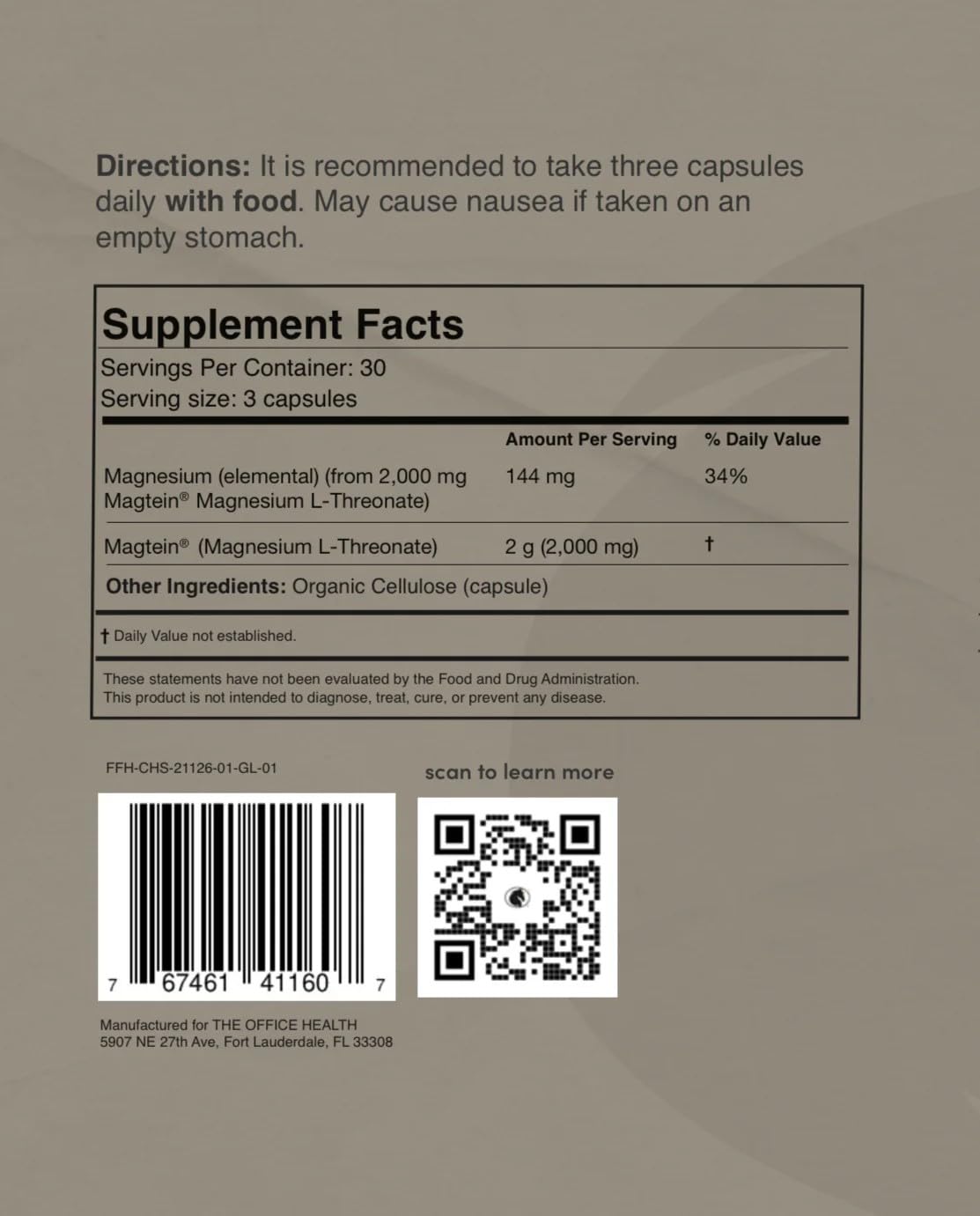 The Office Health Liposomal Magnesium L-Threonate Capsules 90 Count