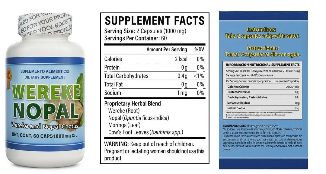 LO+NATURAL Wereke & Nopal Capsules, 60 Count, 1000 mg Each