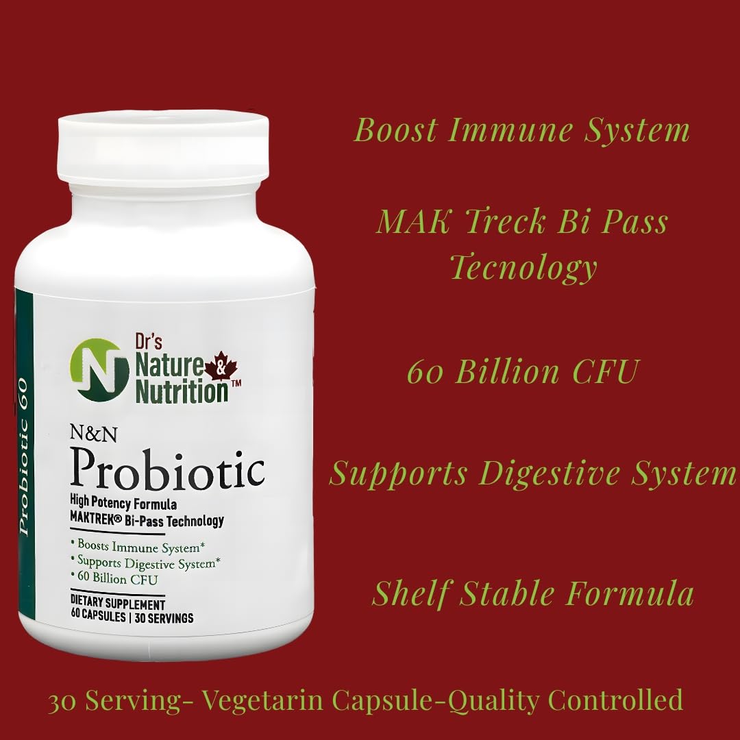 Dr's Nature & Nutrition Probiotic 60 Billion CFU with Clinically Studied Strains for Digestive & Immune Support Veggie Capsules, 60 Count
