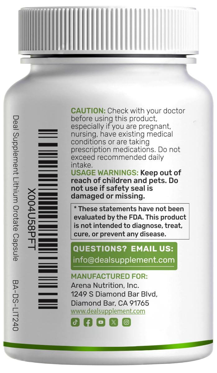 DEAL SUPPLEMENT Lithium Orotate 5mg Capsule 240 Count