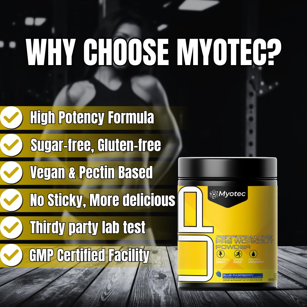 MYOTEC UP Mid Stimulant Pre Workout Powder 10.5 Ounce