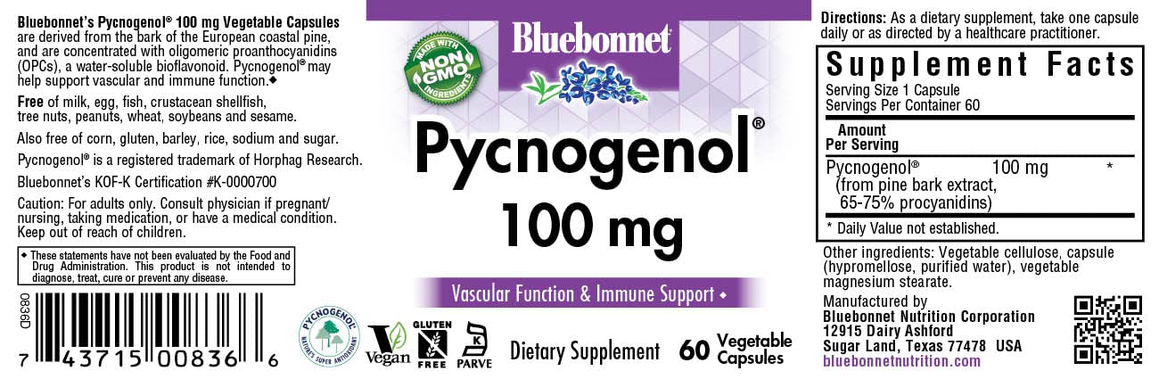 BlueBonnet Pycnogenol Vegetarian Capsules, 60 Count