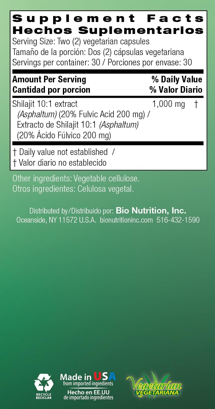 Bio Nutrition Shilajit (Asphaltum) Capsules 60 Count