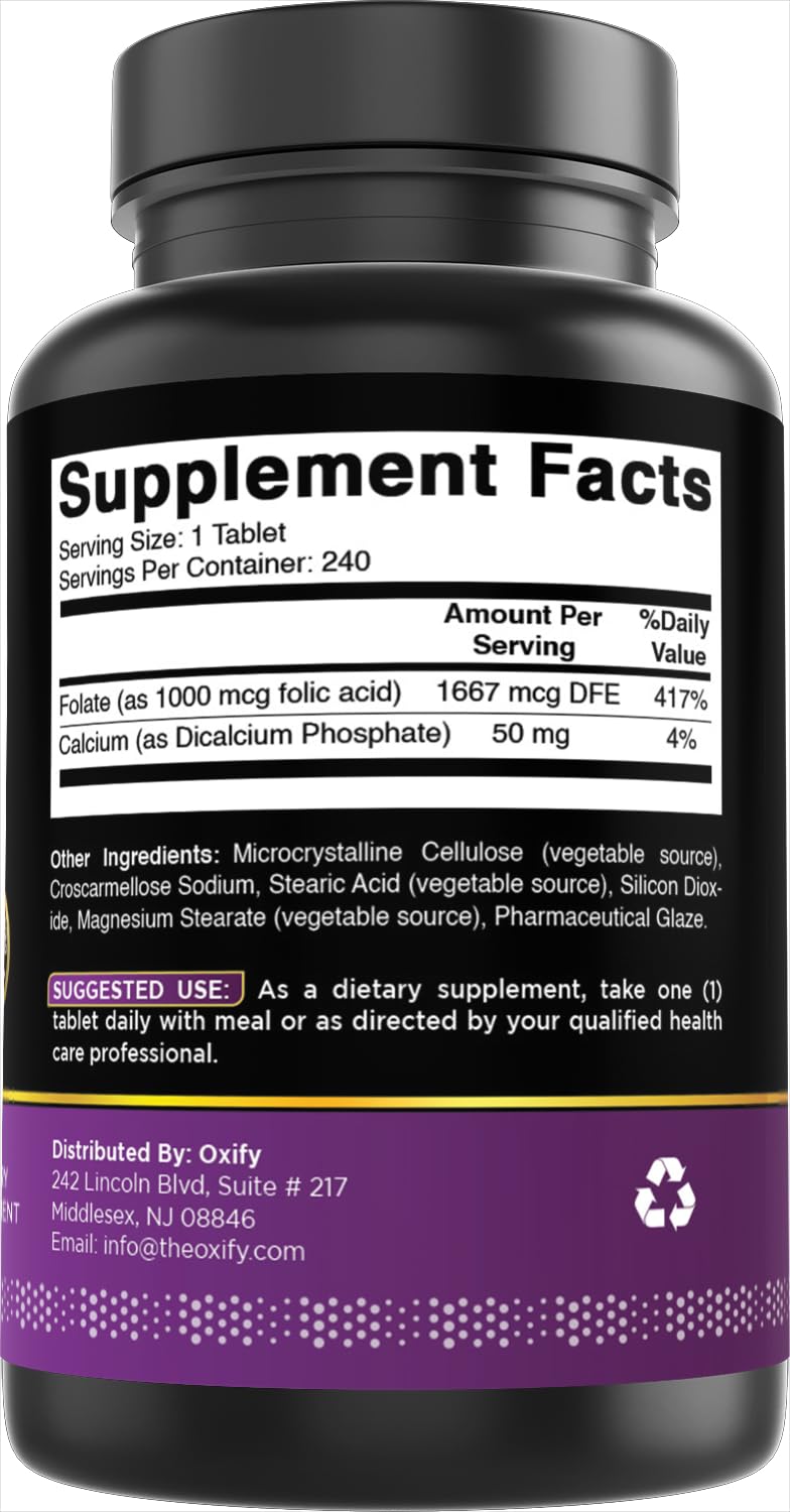 Oxify Folic Acid 1000 mcg Tablets, 240 Count