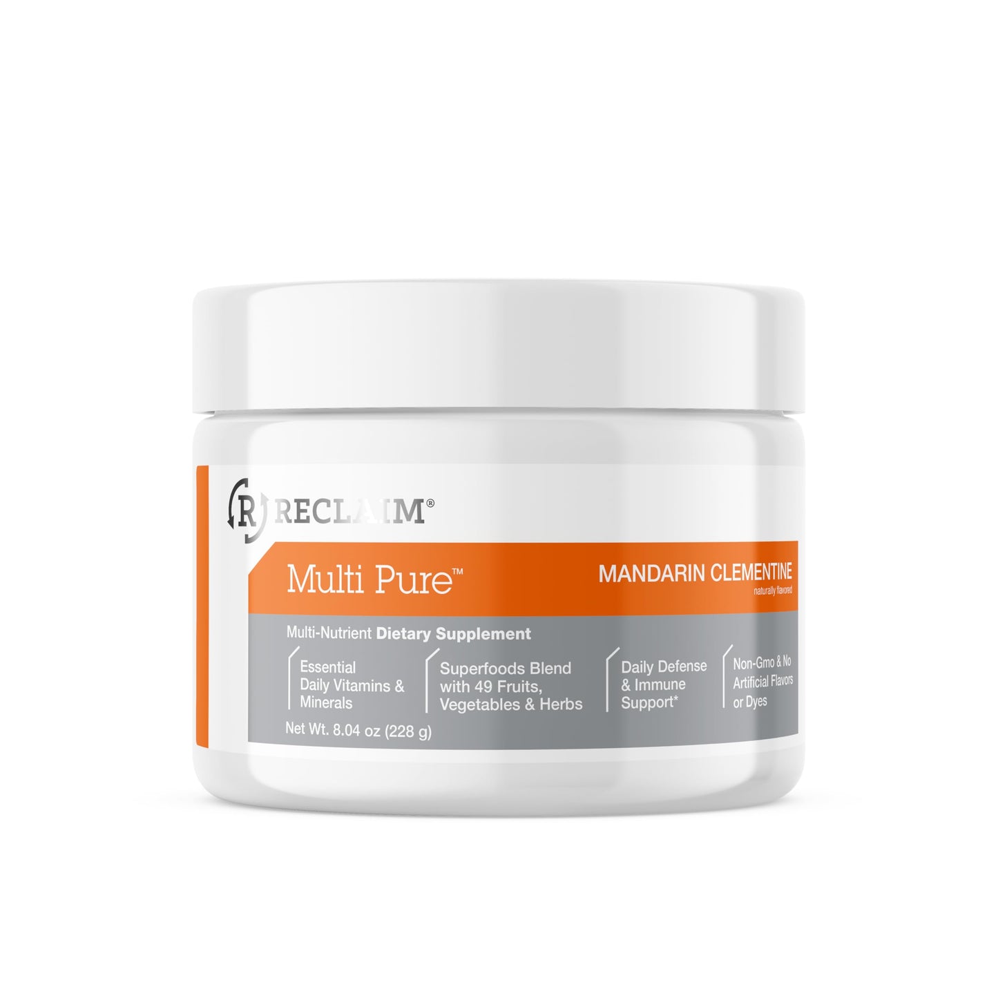 Complete Nutrition Reclaim Multi Pure Mandarin Clementine Immune Support, Vitamin C, Vitamin B Complex, Probiotic, Superfood Powder, Calcium, Magnesium Oxide, 8.36 Ounce