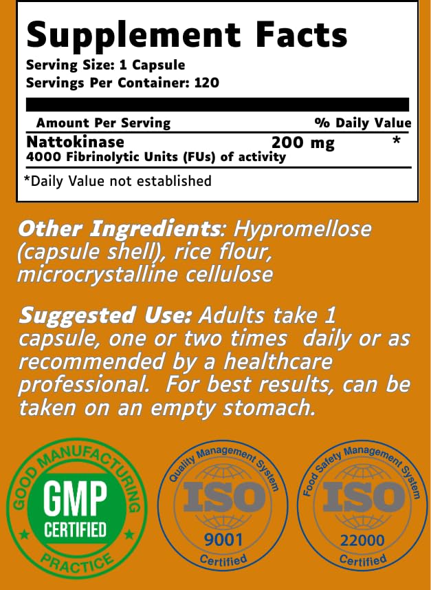 Elevated Nutrition Nattokinase 4,000 FU per Capsule, 120 Count