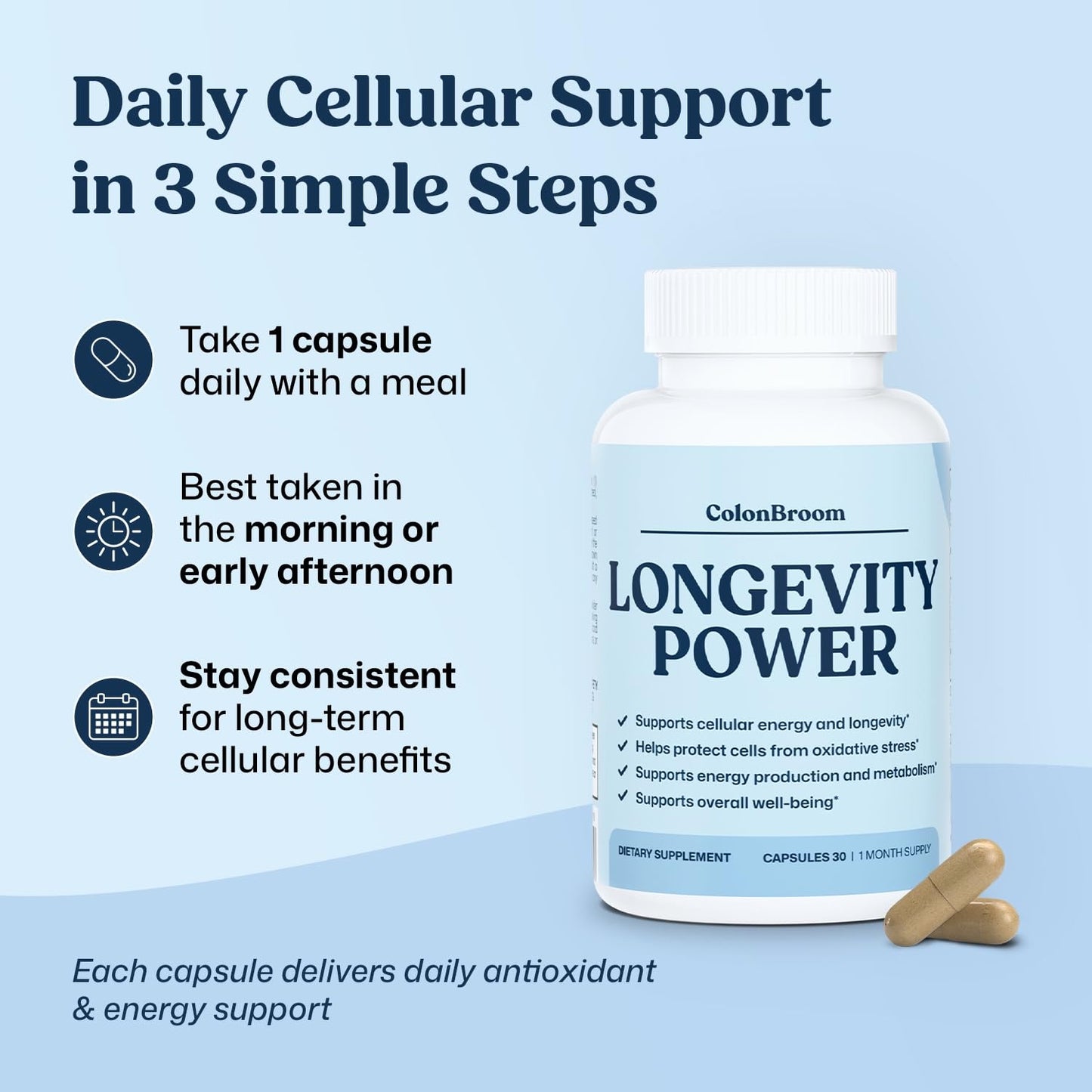 ColonBroom Ubiquinol CoQ10 100mg Longevity Power 30 Capsules