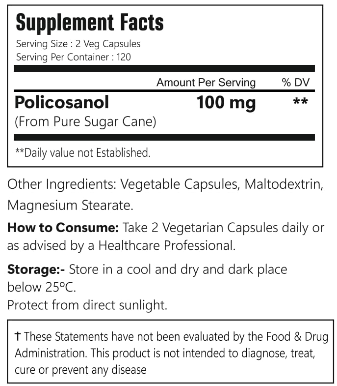 VitaCosmoX Policosanol Sugar Cane Extract 100mg Capsules 480 Count