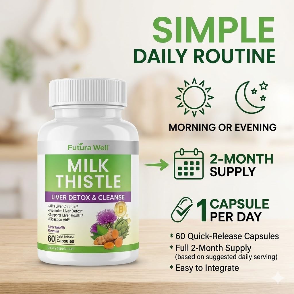 Galriva Milk Thistle Supplement with Silymarin, Liver Support with Milk Thistle Extract, Dandelion Root & Choline, Herbal Liver Health Formula Milk Thistle Capsules, 60 Count