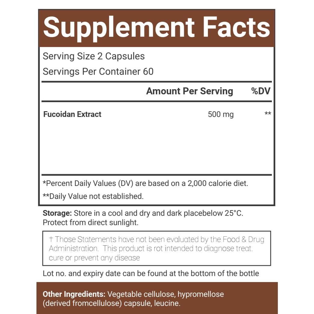 VitaCosmoX Brown Seaweed Extract 500mg Fucoidan, Capsules, 120 Count