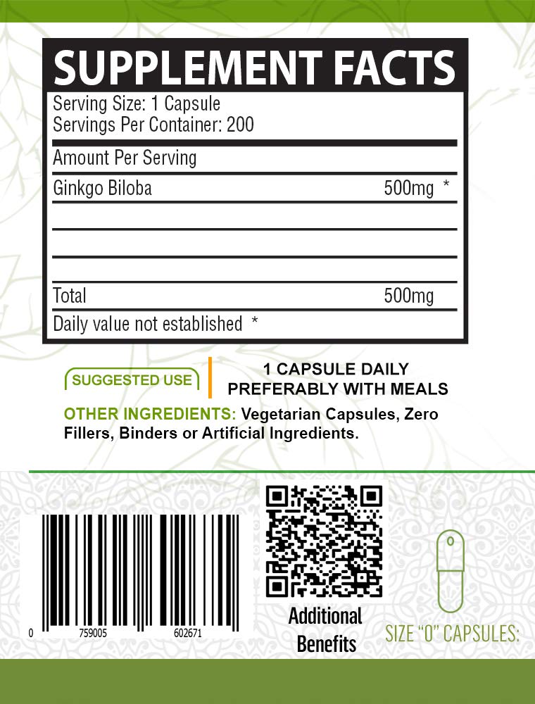 NutreeVit Ginkgo Biloba Capsules 100 Count