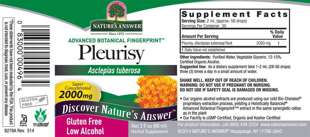 Nature's Answer Pleurisy Root with Organic Alcohol Capsules, Tablets, 2 Fl Oz