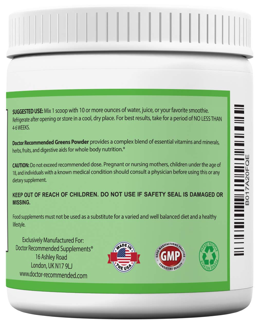 Doctor Recommended Supplements Greens Powder – Whole Food Nutritional Supplement – Probiotics and Digestive Enzymes, 8.5 Ounces