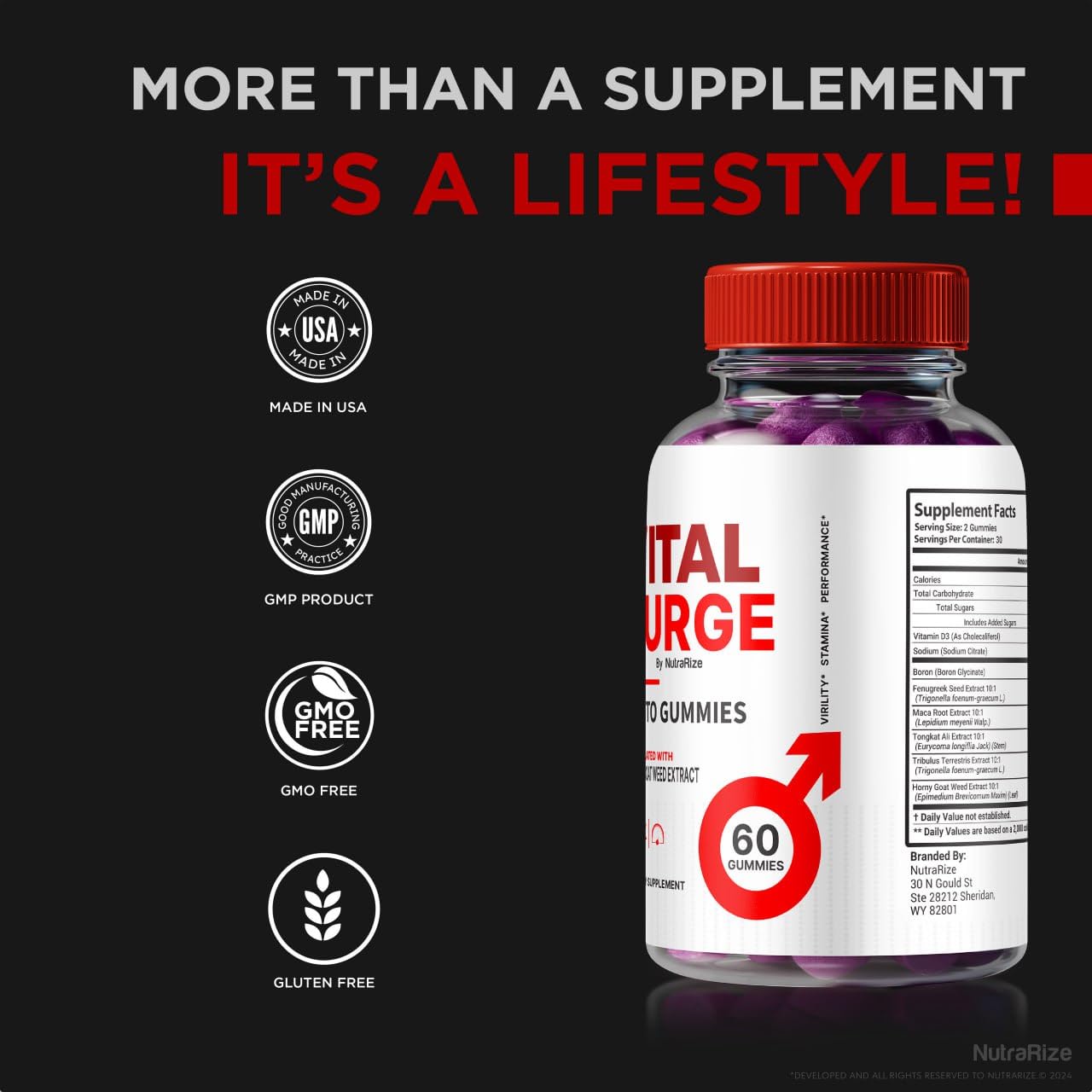 NutraRize Vital Surge Testo Gummies 120 Gummies