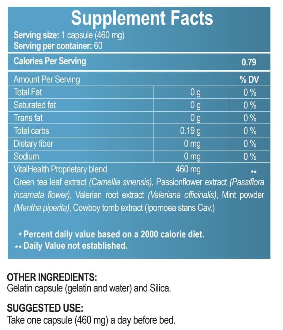 Generic V-ITALAY by VitalHealth Green Tea, Passionflower and Valerian Extract Supplement, 60 Capsules