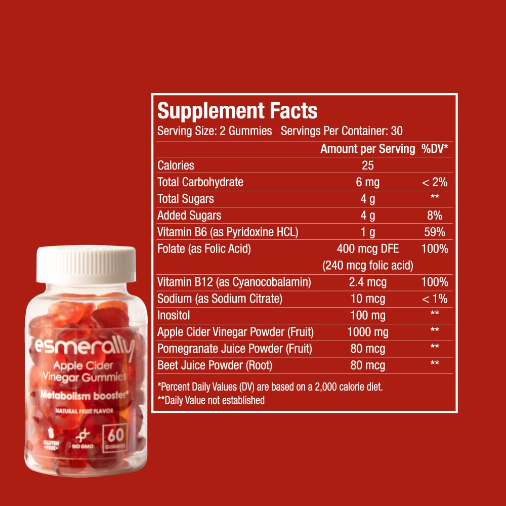 Esmerally Apple Cider Vinegar Gummies 180 Gummies