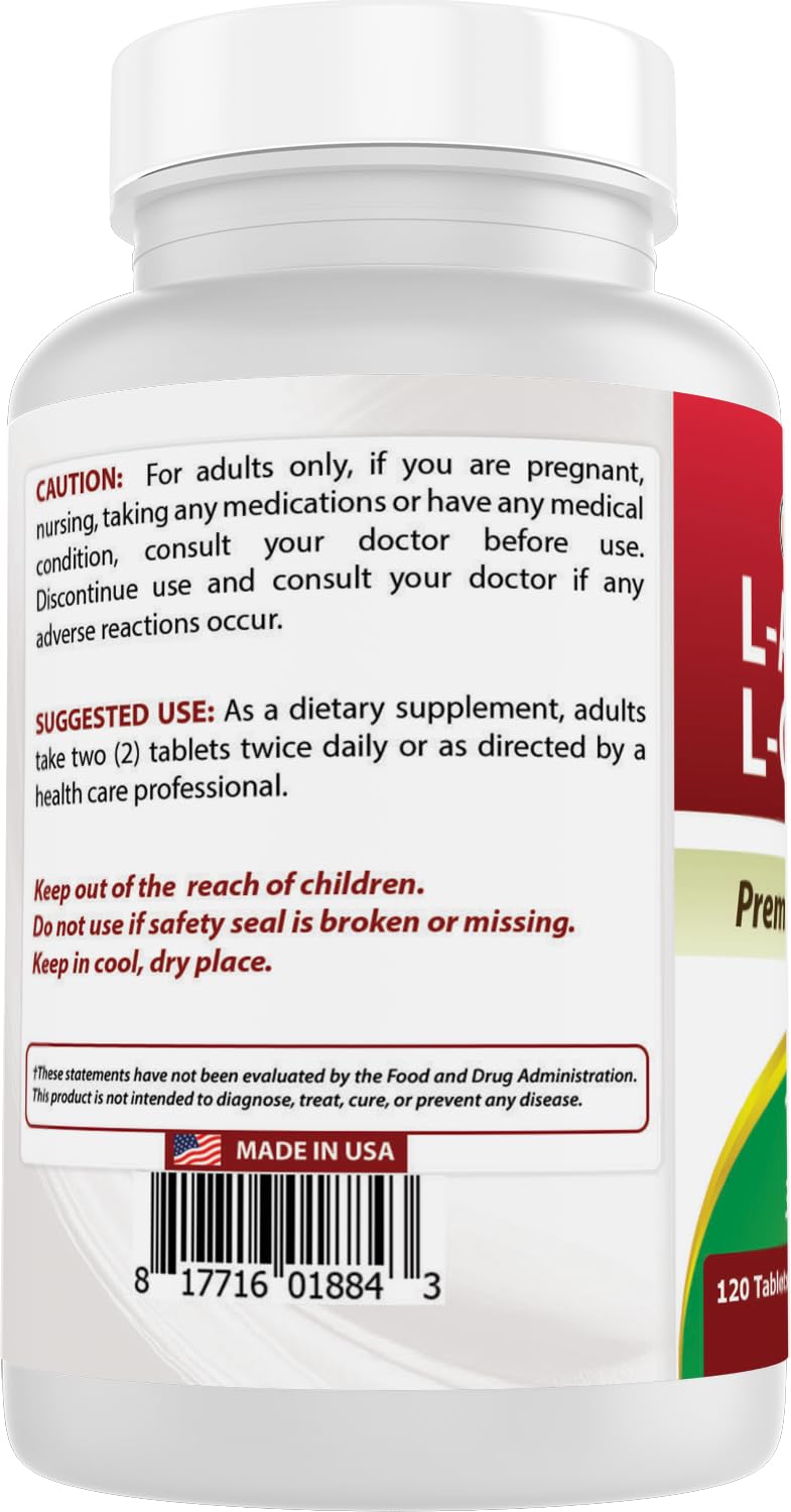 Best Naturals L-Arginine L-Ornithine 1000mg per Serving, 120 Tablets