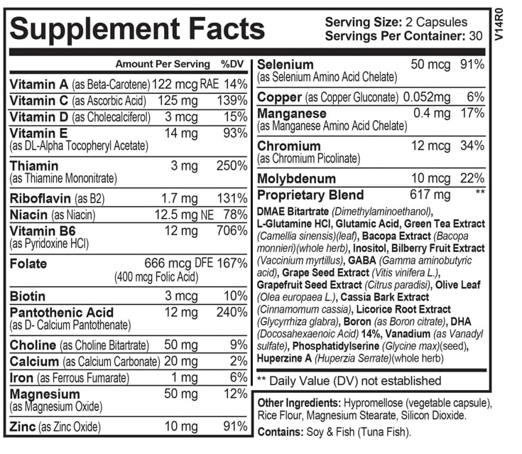 Instant Brands InstantATT - 7-in-1 Caffeine Free Nootropic All-Natural Brain, Focus, Memory Supplement Capsules 60