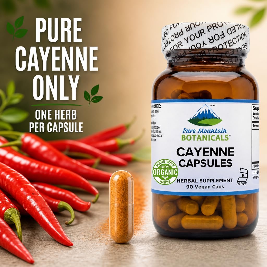 Pure Mountain Botanicals Cayenne Pepper Capsules 90 Count