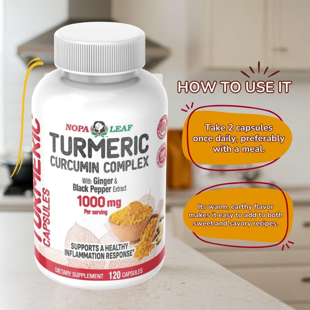 Nopalina Leaf Turmeric Curcumin Complex Capsules with Ginger & Black Pepper, 1000mg per Serving, 120 Capsules