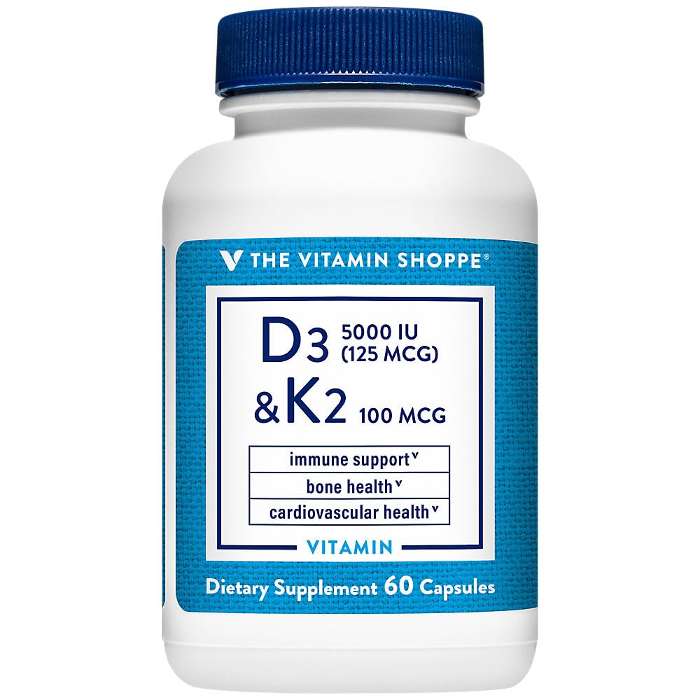 The Vitamin Shoppe Vitamin D3 & K2 MK7 Supplement, 60 Capsules