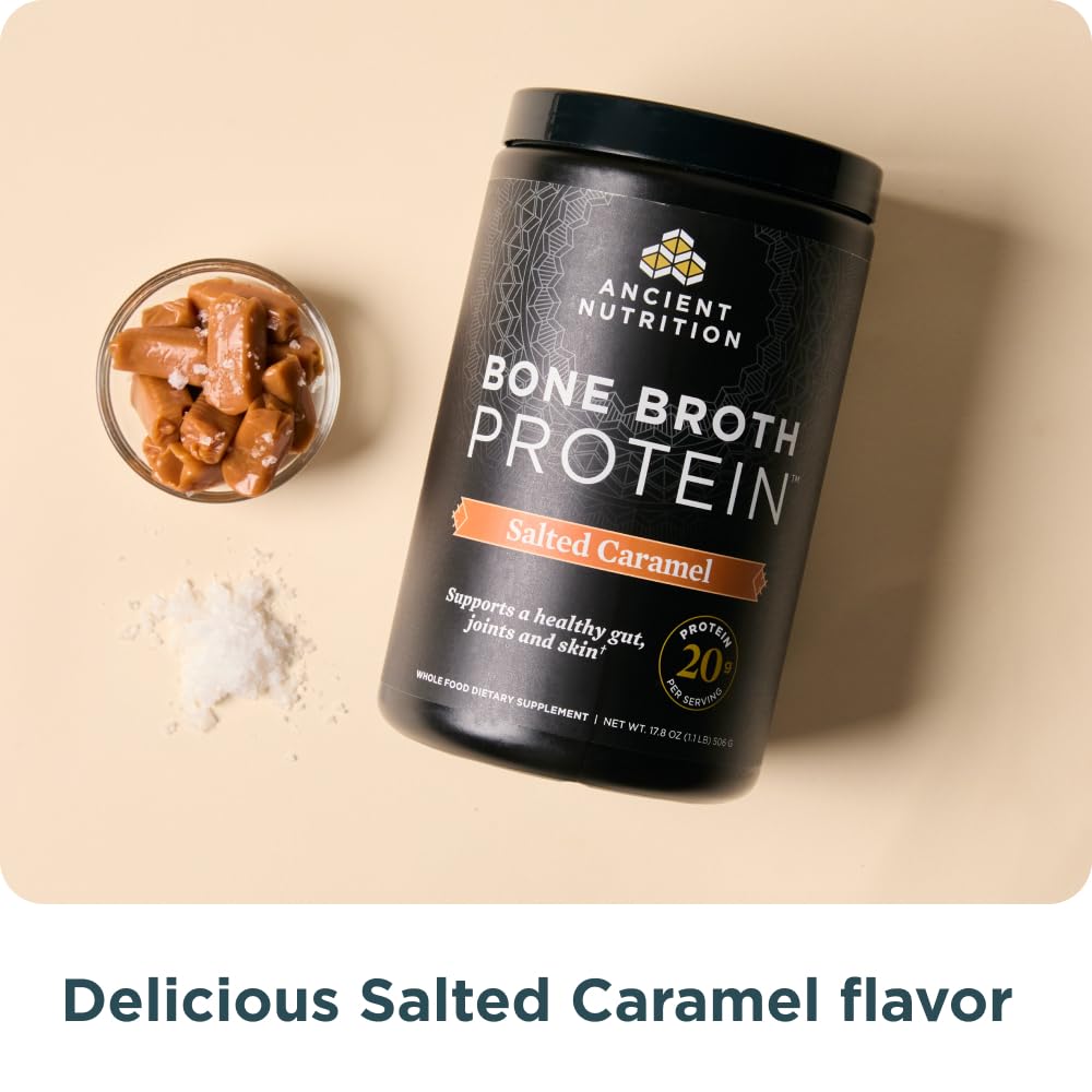 Ancient Nutrition Bone Broth Protein Powder Salted Caramel, 20 Servings