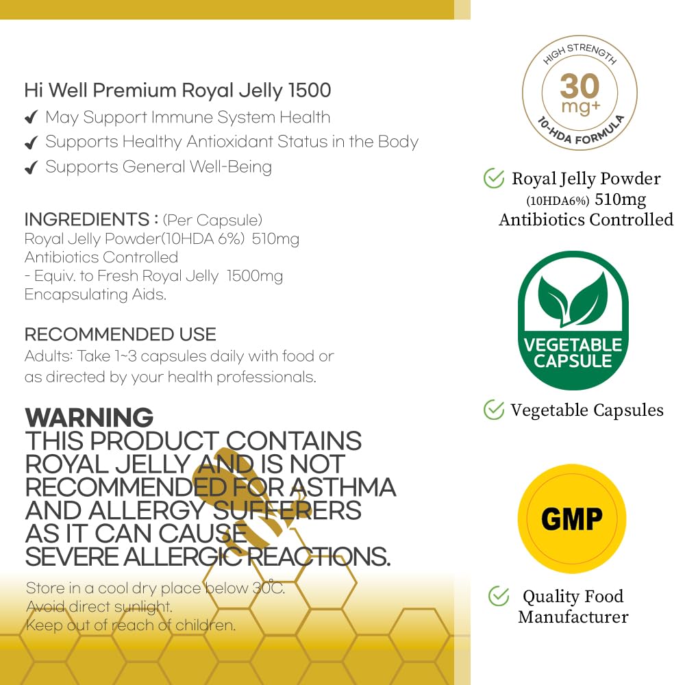 Hi Well Pure & Natural New Zealand Premium Royal Jelly 1500 Softgel 300