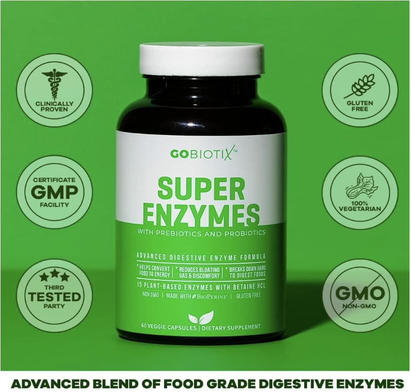 GOBIOTIX Digestive Enzymes Supplement with Prebiotics and Probiotics for Women and Men Capsules 120