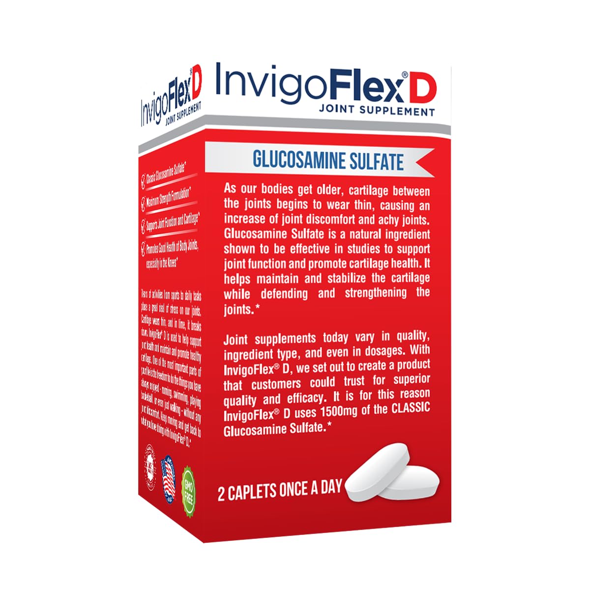 INVIGOFLEX Glucosamine Sulfate 1500mg (Classic Formulation) Caplets 120 Count