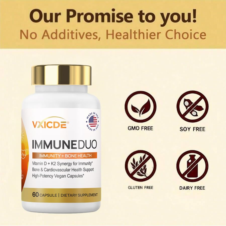 VXICDE Vitamin K2 with D3 Supplement Capsules, 60 Count