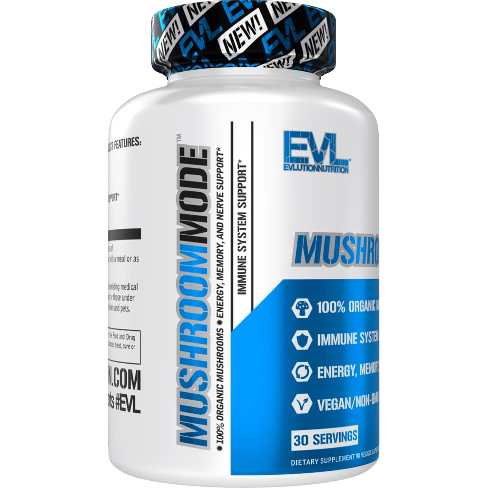 Evlution Vegan Organic Mushroom Supplement Capsules 90 Count