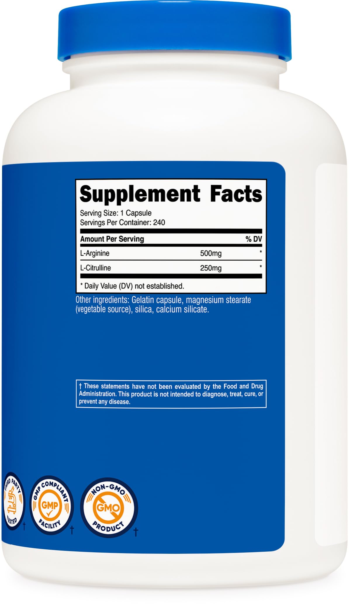 Nutricost L-Arginine L-Citrulline Complex 750mg Capsule, 240 Count