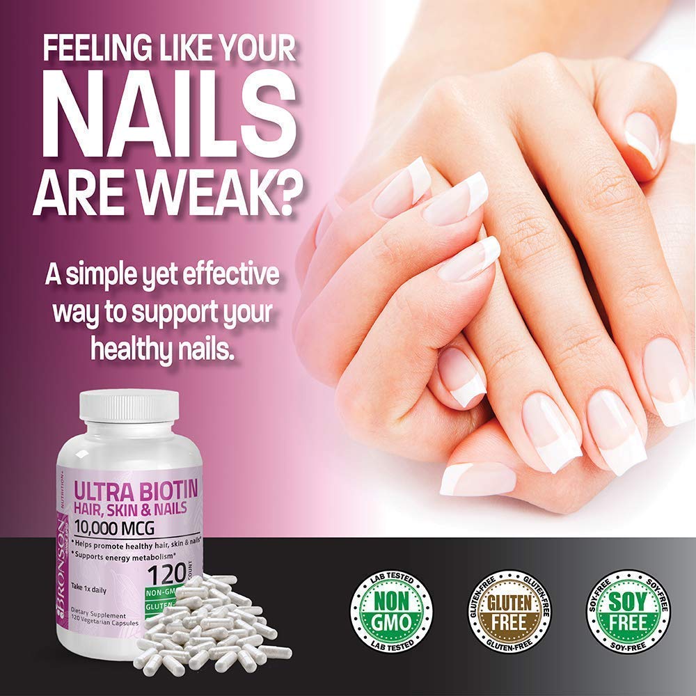Bronson Hair, Skin & Nails with Biotin Extra Strength Vitamin Supplement for Women + Ultra Biotin 10,000 mcg, 1 Tablet