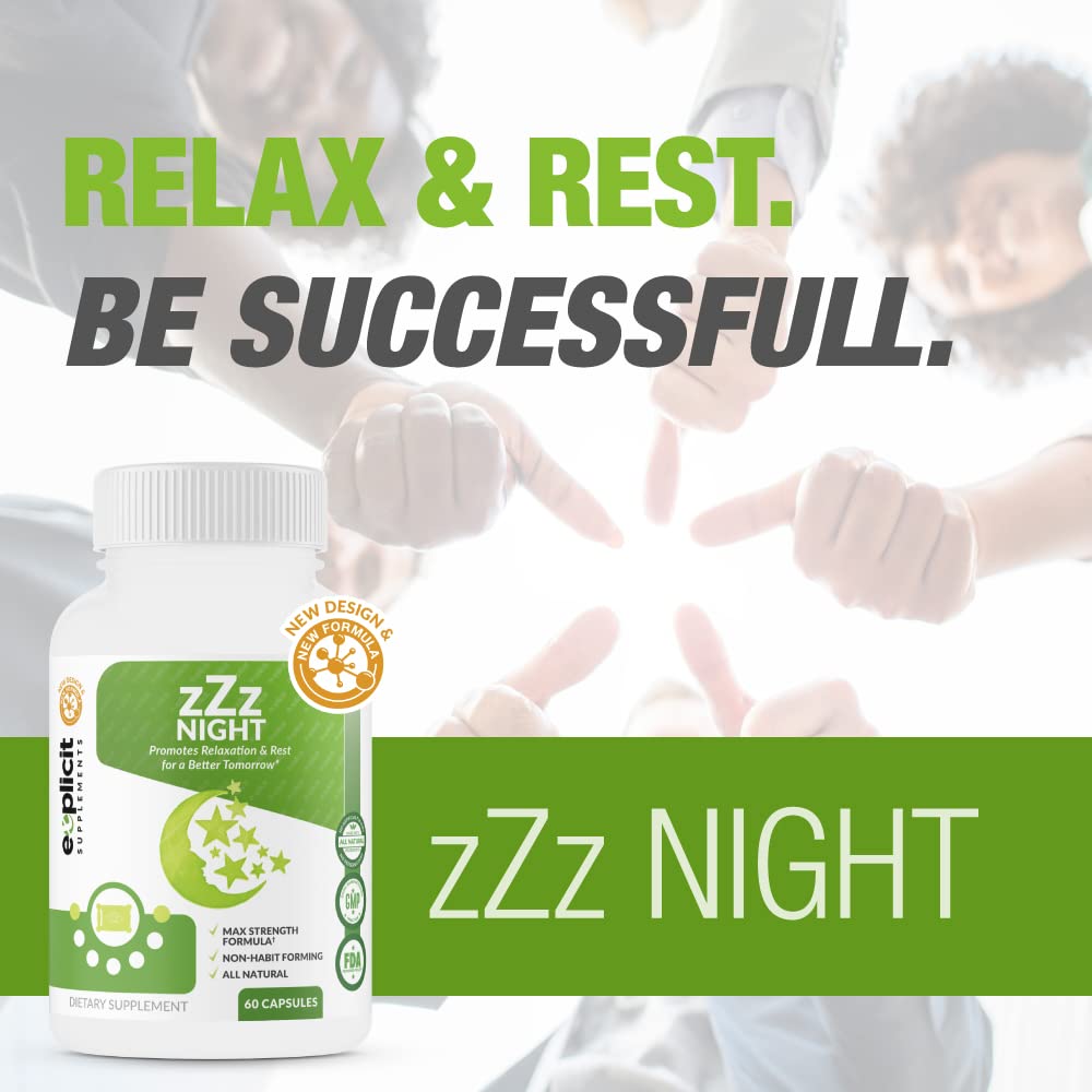eXplicit Supplements zZz Night Natural Sleep Aid - Non-Habit Forming with Melatonin, Valerian, Chamomile and More - Promotes Relaxation and Rest - 1 Capsule