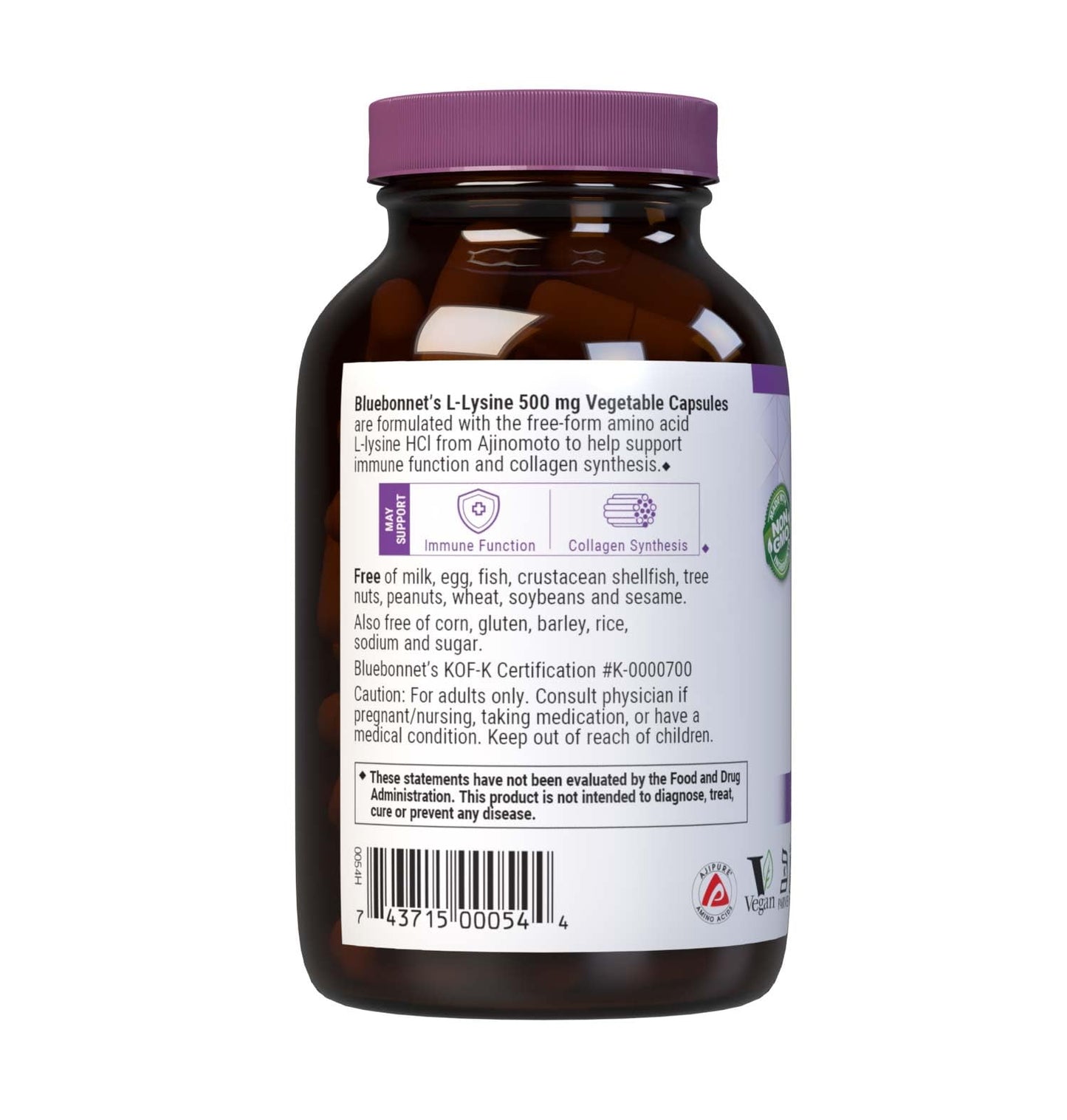 BlueBonnet L-Lysine 500mg Capsule, 100 Capsules