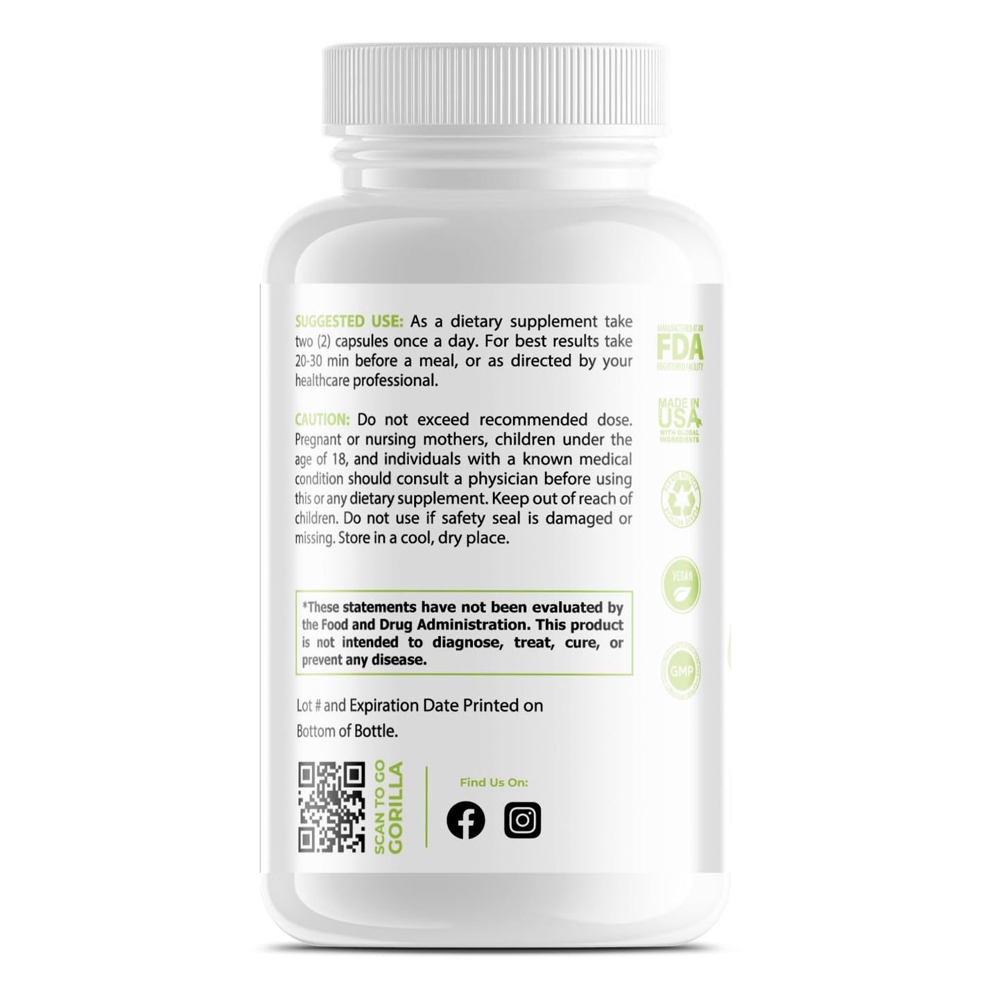 Gorilla Gulps 100% Purity Organic Sea Moss - Fermented Veggie Capsules, Blend of Irish Moss, Bladderwrack, Burdock, Bioperine, Certified Organic, Vegan, Non-GMO, 60 Capsules