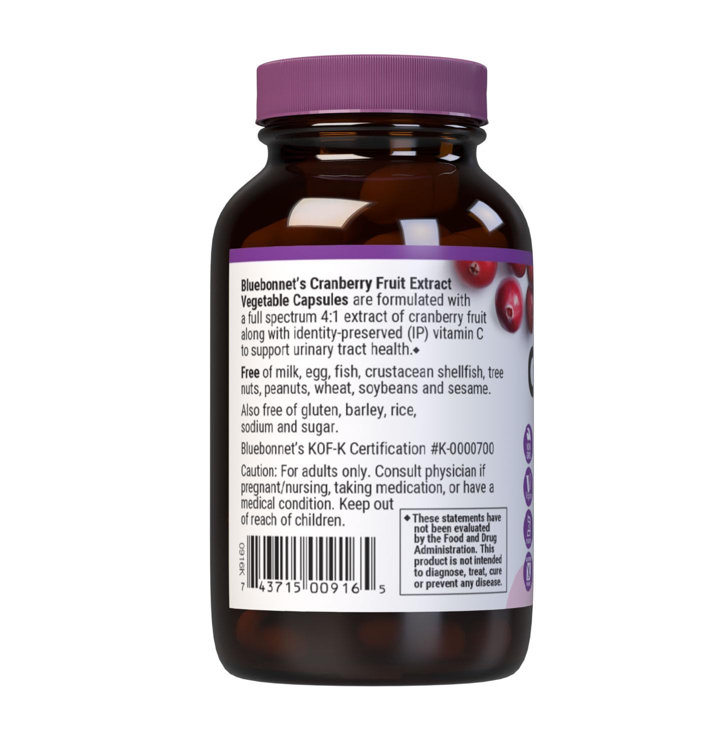 BlueBonnet Cranberry Fruit Extract Urinary Tract Support Capsules, 60 Capsules