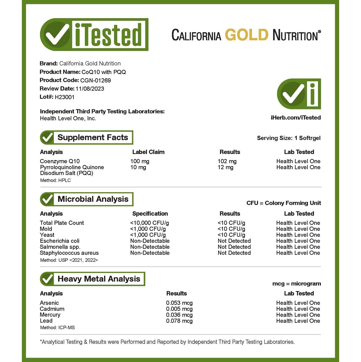 California Gold Nutrition CoQ10 with PQQ, Ubiquinone USP, Tapioca Veggie Softgels, 100 mg, 60 Softgels