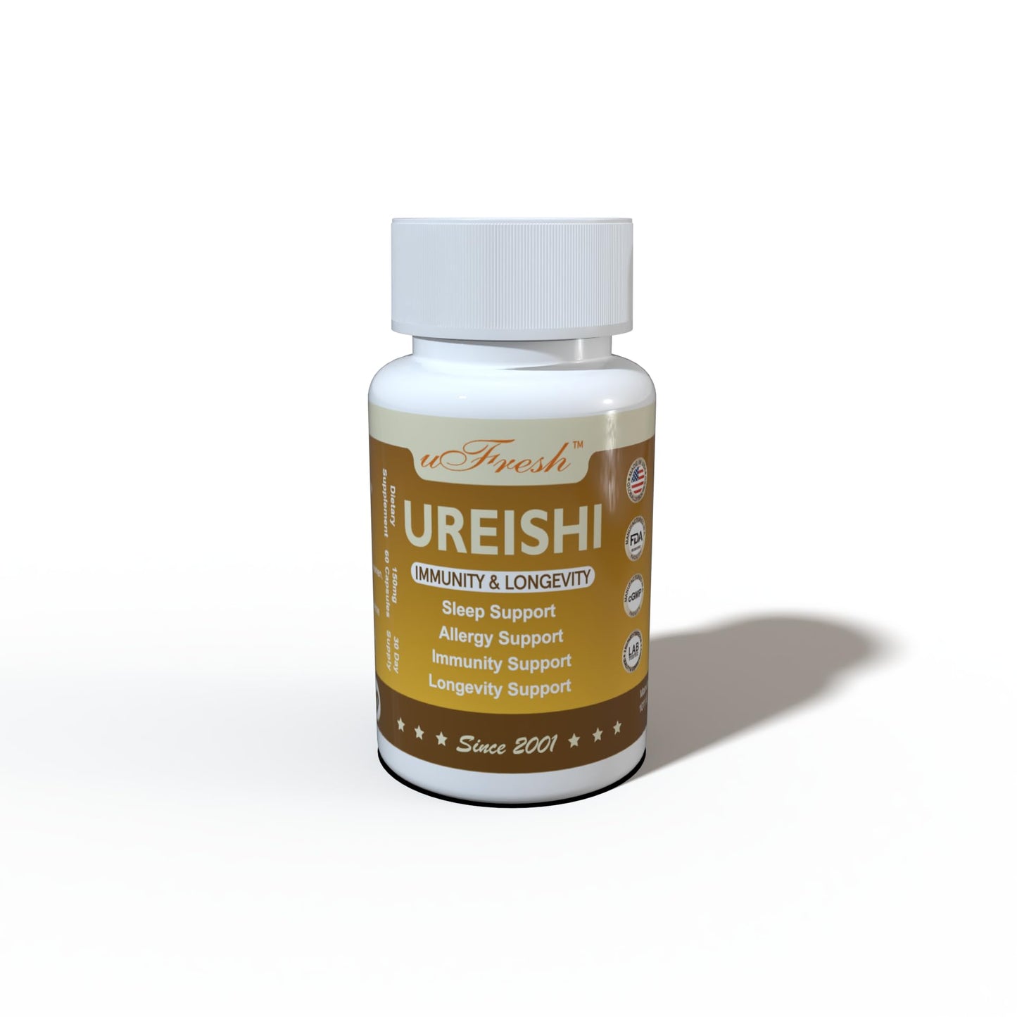 uFresh Ureishi Immunity & Longevity Support Dietary Supplement Capsules, 60 Capsules