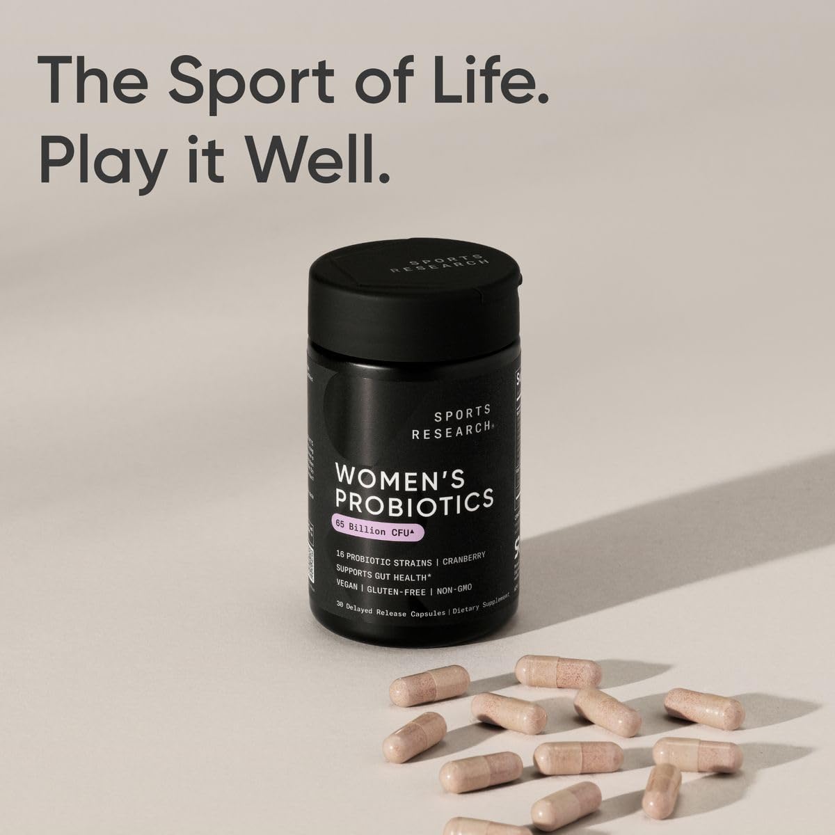 Sports Research Women's Probiotics with Prebiotics, 65 Billion CFU - Vegan Capsules for Gut Health & Digestive Support, Probiotics for Women with Cranberry - Non-GMO Verified & Gluten Free, 30 Capsules