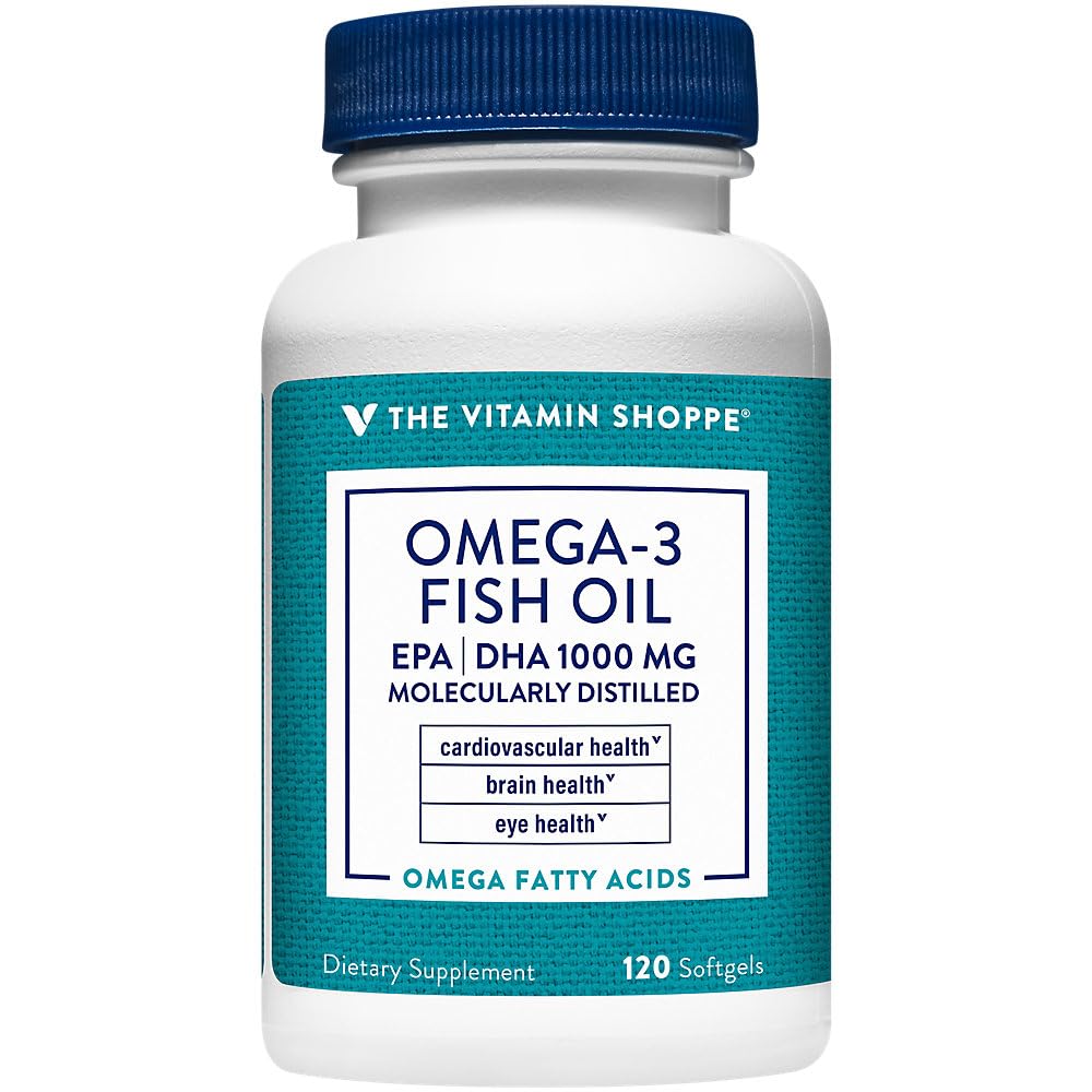 The Vitamin Shoppe Omega 3 Fish Oil 1000mg EPA DHA Molecularly Distilled Softgel, 120 Softgels