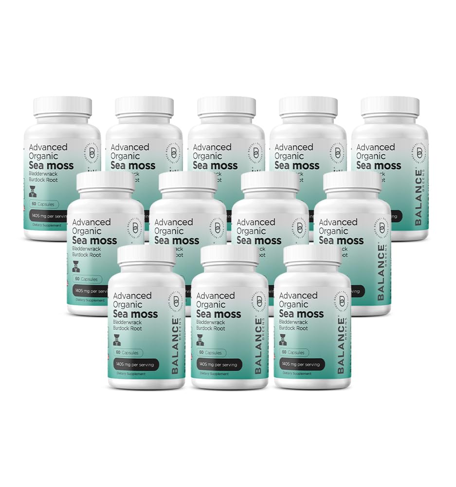 Balancebreens Organic Irish Sea Moss, Bladderwrack and Burdock Root Supplement 1405mg Capsules, 720 Count