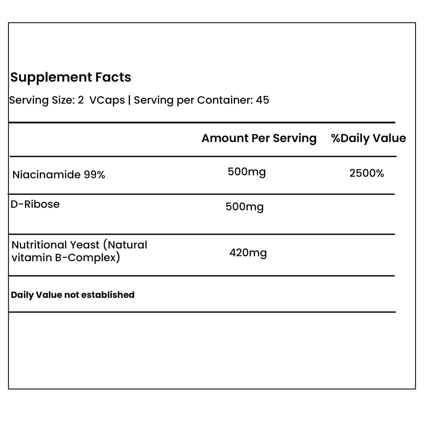 Green Organic Supplements Niacinamide Niacin NAD NADH High Absorbable Capsule 90 Count