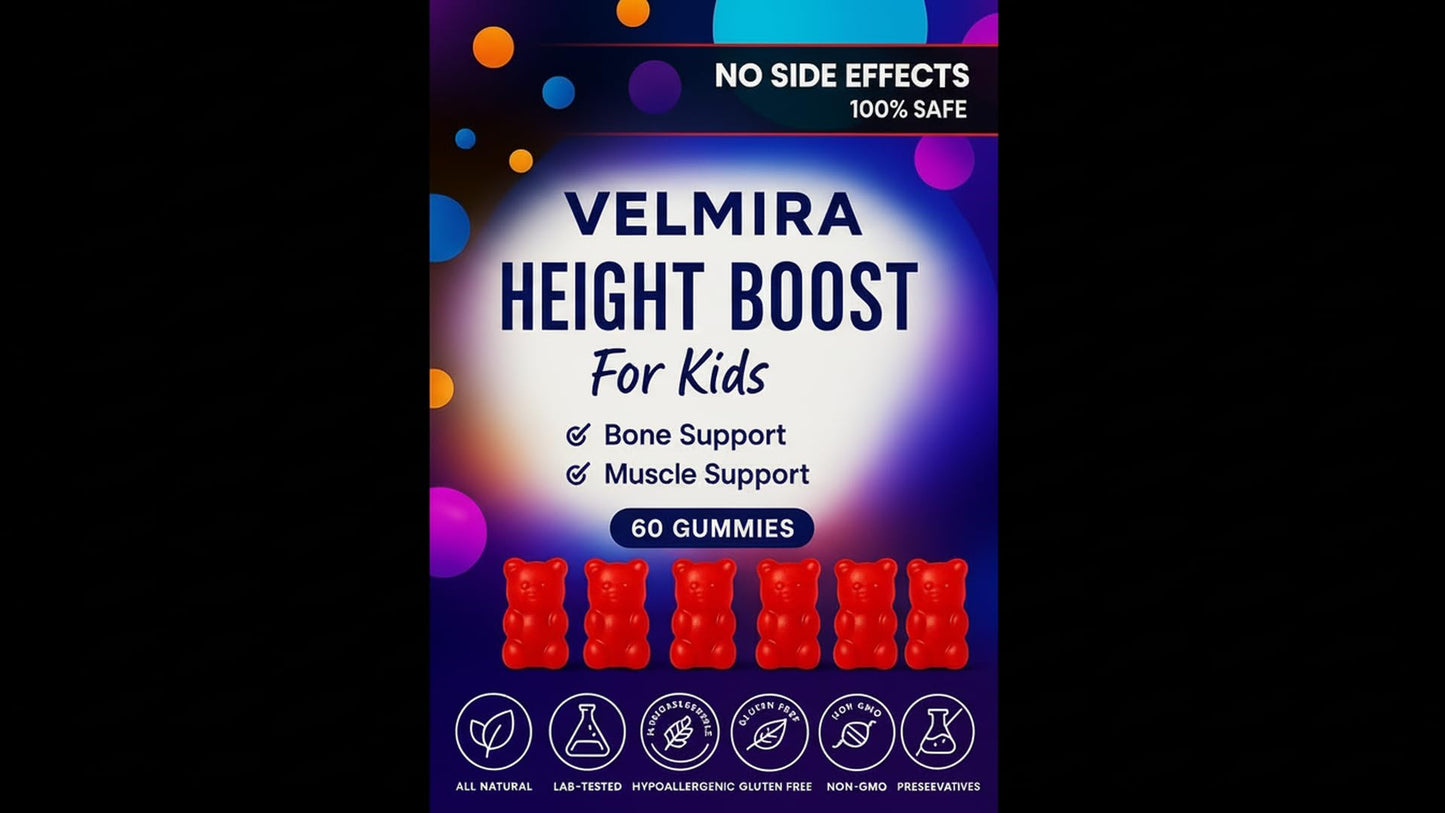 Velmira Heightener Gummies for Bone Health & Development Support – Essential Vitamins & Minerals, Easy-to-Chew Gummies for Kids, Teens & Adults (Ages 5+), 60 Gummies