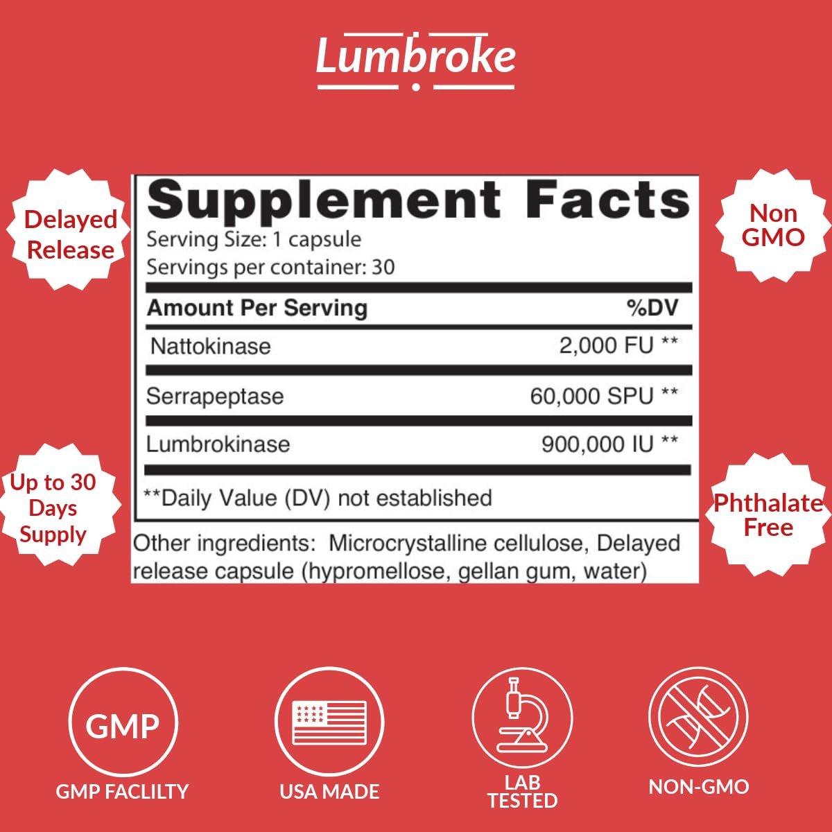 iEnzymes Lumbroke Advanced Lumbrokinase Enzymes 900,000 IU per Capsule, 30 Capsules