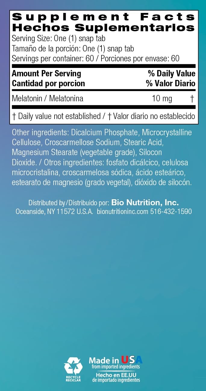 Bio Nutrition Melatonin 10 mg Tablets, 60 Count
