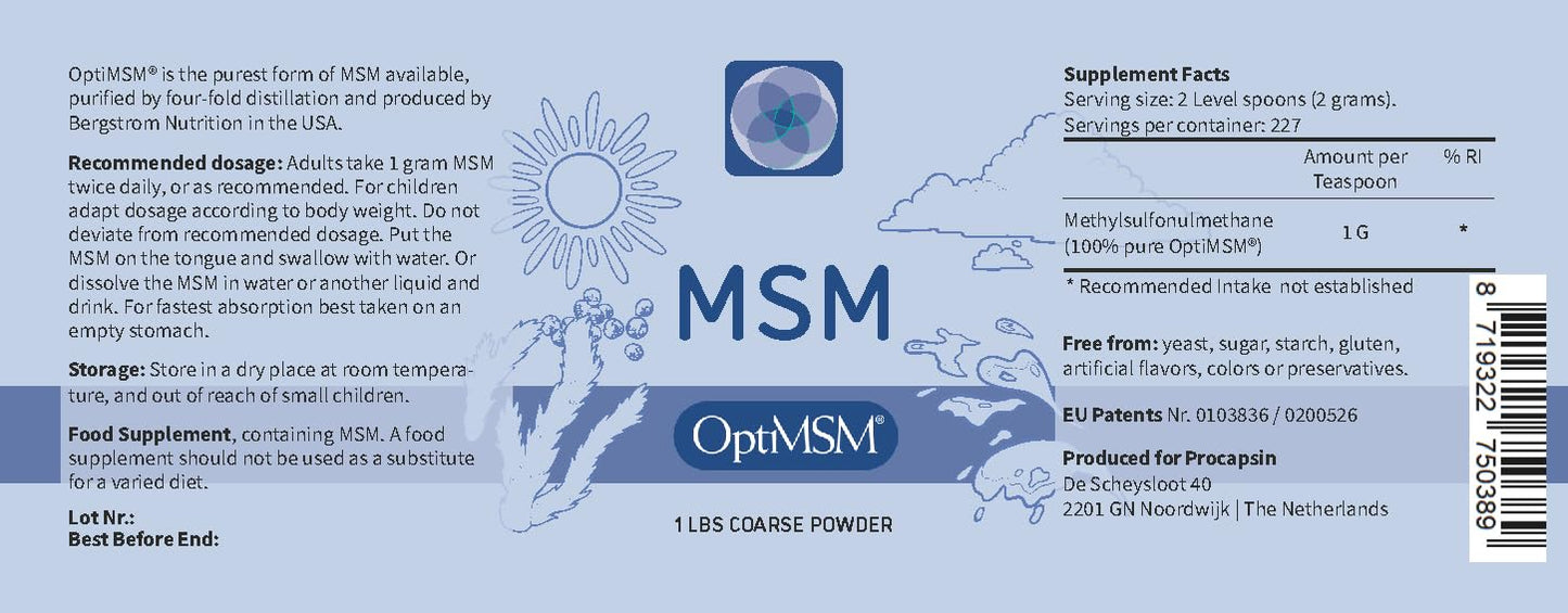 Procapsin OptiMSM Pure Methylsulfonylmethane MSM Supplement Powder, 16 oz