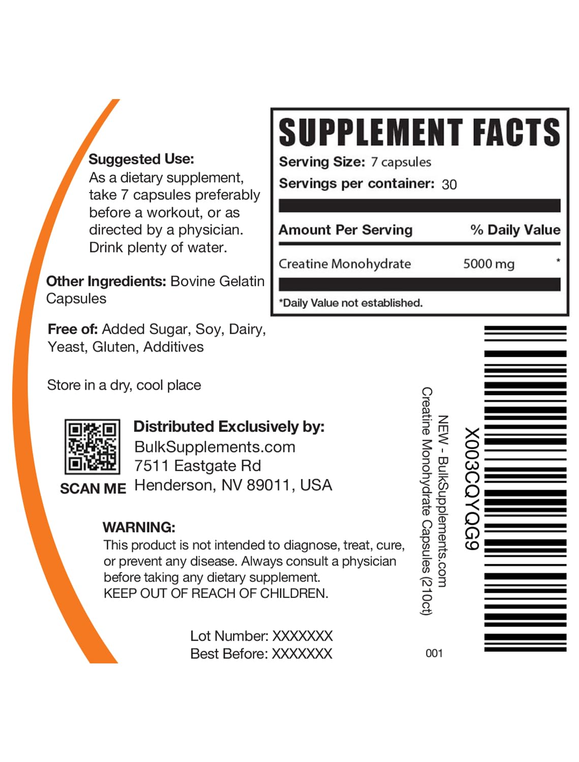 BulkSupplements Creatine Monohydrate Micronized Capsules, 5000 mg, 210 Count