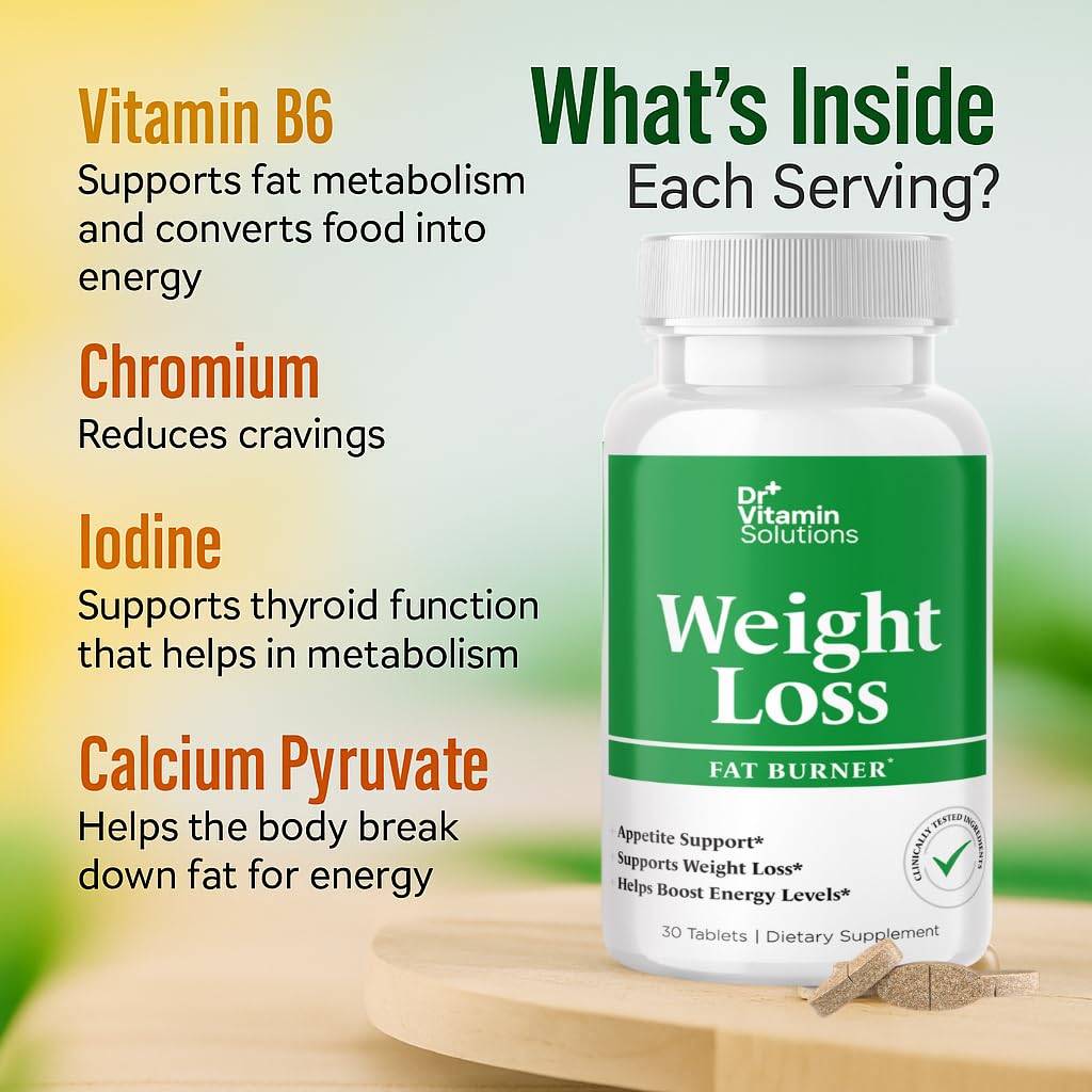 DR VITAMIN SOLUTIONS Fat Burner for Women & Men, Thermogenic Weight Loss Diet Pills, Appetite Suppressant & Metabolism Booster with Green Tea, Garcinia Cambogia, Chromium - Natural, Non-GMO, Made in USA, 30 Tablets
